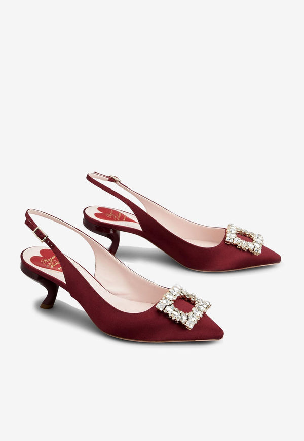 Roger Vivier 55 Virgule Crystal Buckle Slingback Pumps in Satin RVW63834500RS0R800 R800 Red