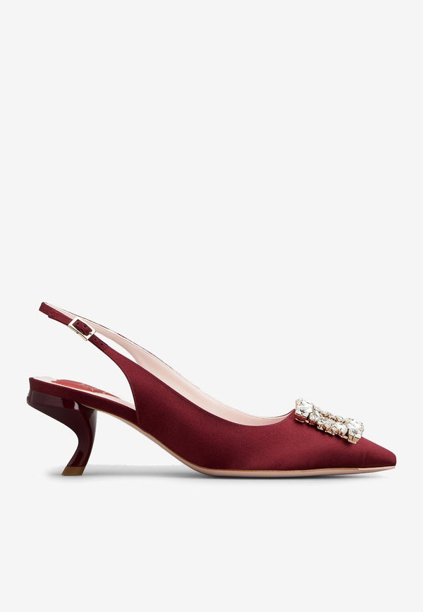 Roger Vivier 55 Virgule Crystal Buckle Slingback Pumps in Satin RVW63834500RS0R800 R800 Red