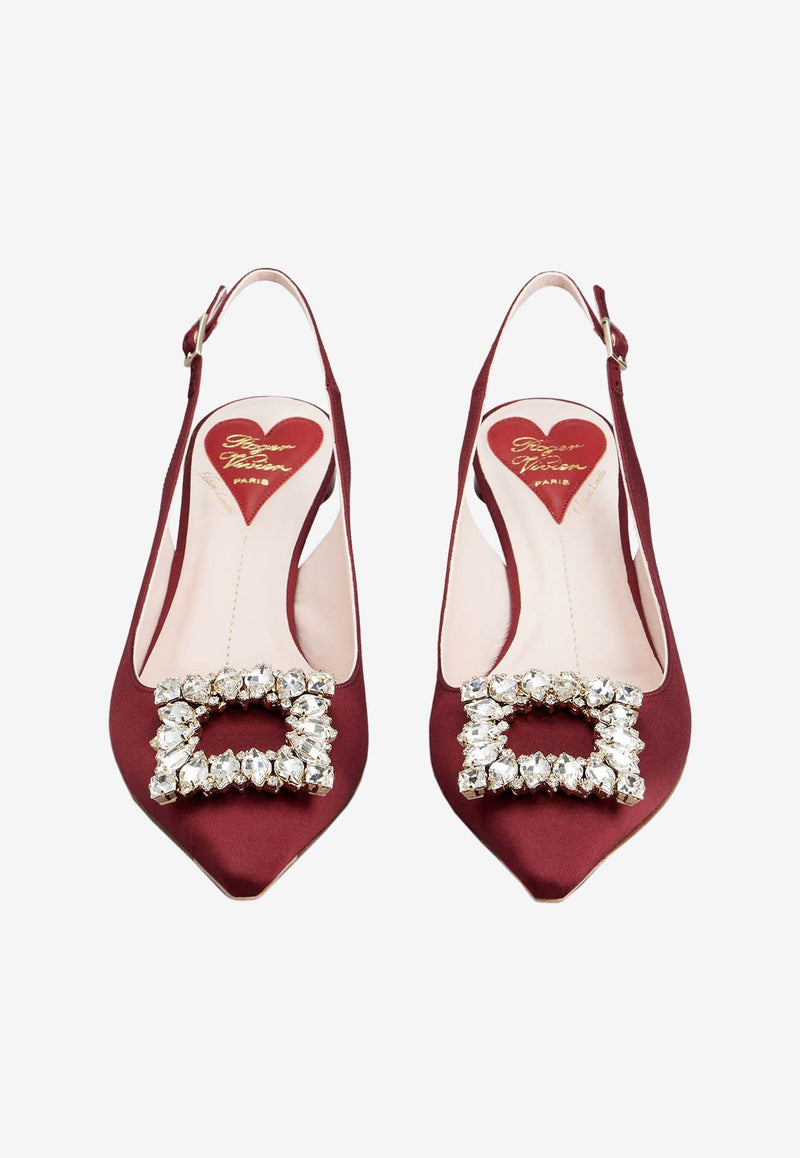 Roger Vivier 55 Virgule Crystal Buckle Slingback Pumps in Satin RVW63834500RS0R800 R800 Red