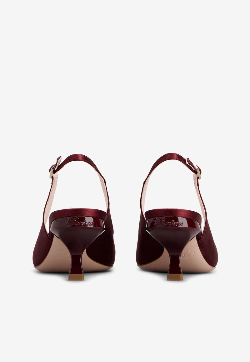 Roger Vivier 55 Virgule Crystal Buckle Slingback Pumps in Satin RVW63834500RS0R800 R800 Red