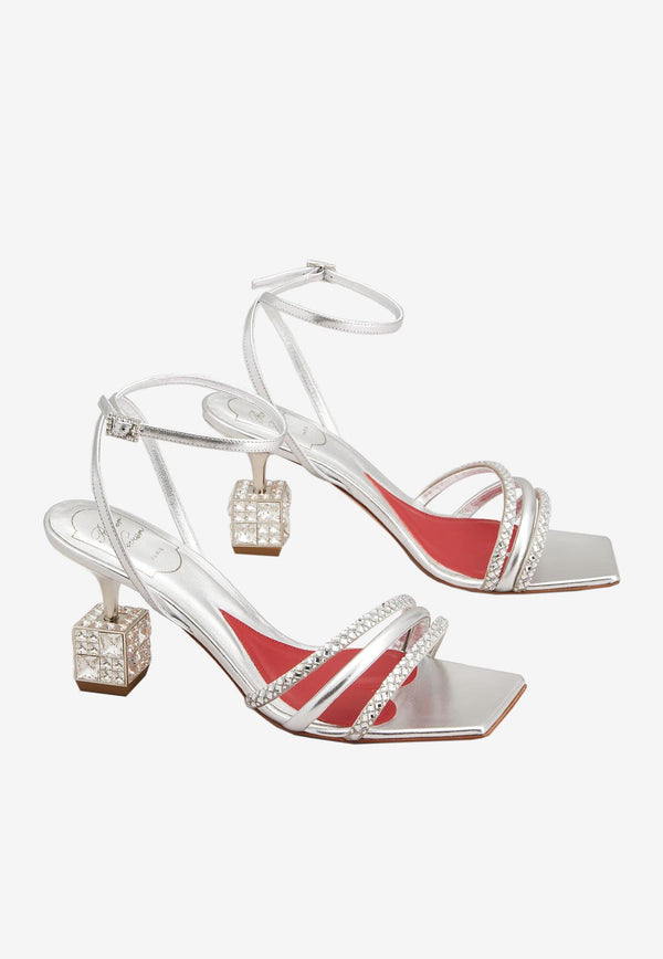 Roger Vivier Bling Cube 75 Crystal Embellished Sandals RVW64935460M7P4387 4387 Silver