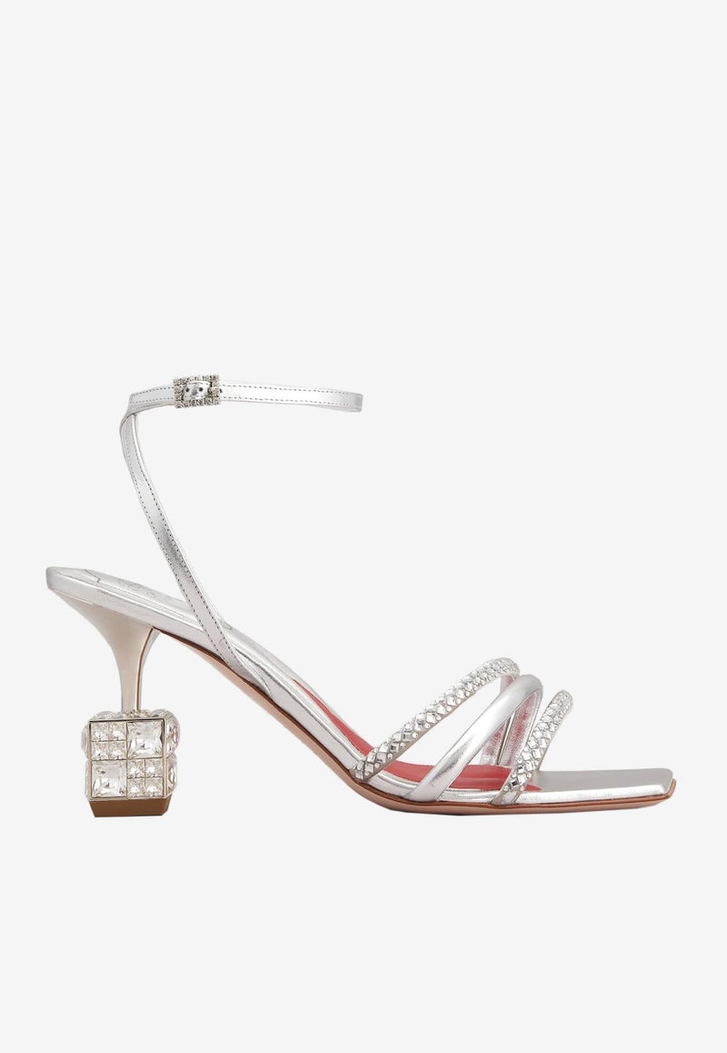 Roger Vivier Bling Cube 75 Crystal Embellished Sandals RVW64935460M7P4387 4387 Silver