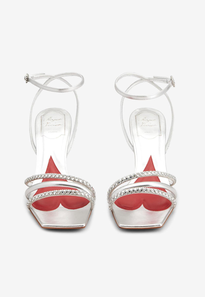 Roger Vivier Bling Cube 75 Crystal Embellished Sandals RVW64935460M7P4387 4387 Silver