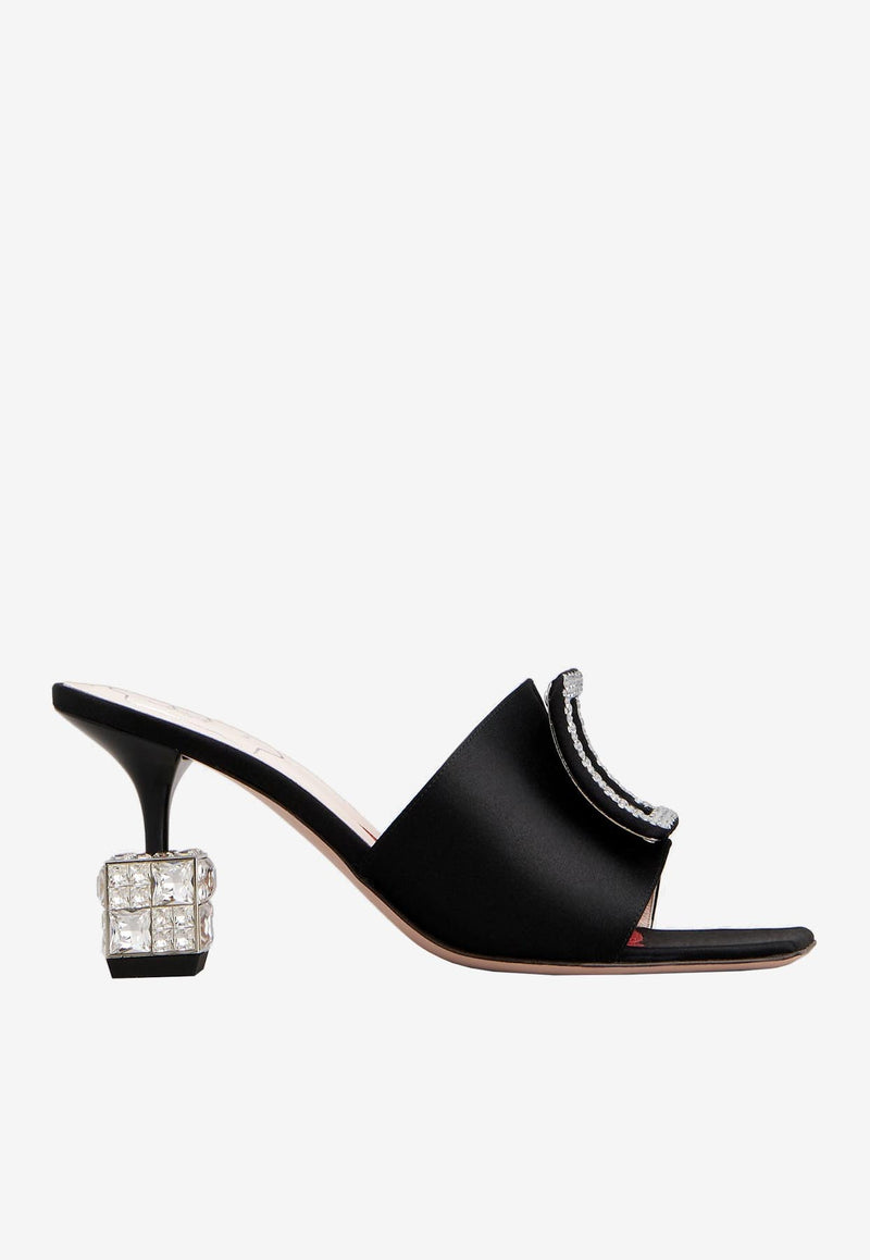 Roger Vivier Cube 75 Crystal-Embellished Satin Mules RVW64935470RS0B999 B999 Black