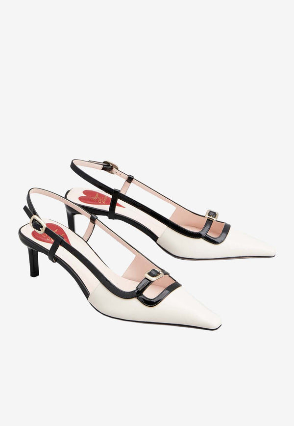 Roger Vivier Viv’ Canard 55 Slingback Pumps in Patent Leather White RVW72237660D1P0H62 0H62