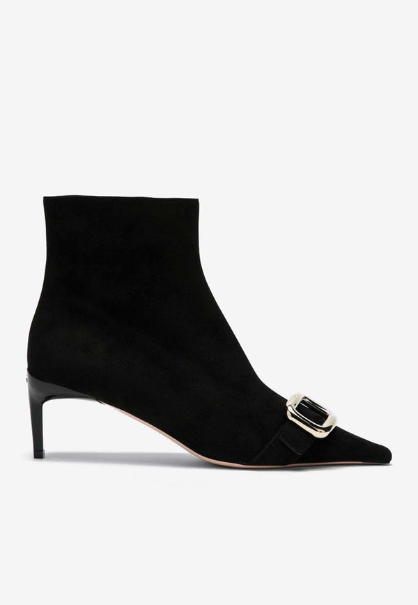 Roger Vivier Viv Canard 55 Suede Ankle Boots Black