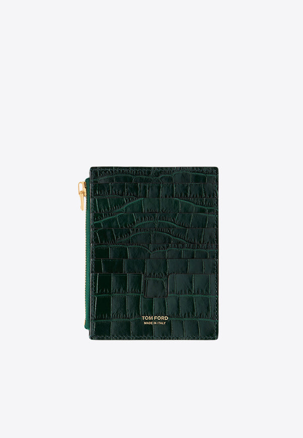 Tom Ford Whitney Zipped Cardholder in Croc Embossed Leather S0476-LCL395X 1E005 Green