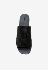 St. Agni Woven Leather Flat Slides Black S24-113BLKBLACK