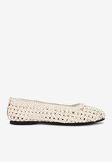 St. Agni Macramé Mesh Leather Ballet Flats Off-white S24-133TOFWHITE