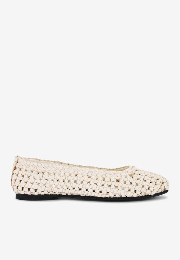 St. Agni Macramé Mesh Leather Ballet Flats Off-white S24-133TOFWHITE