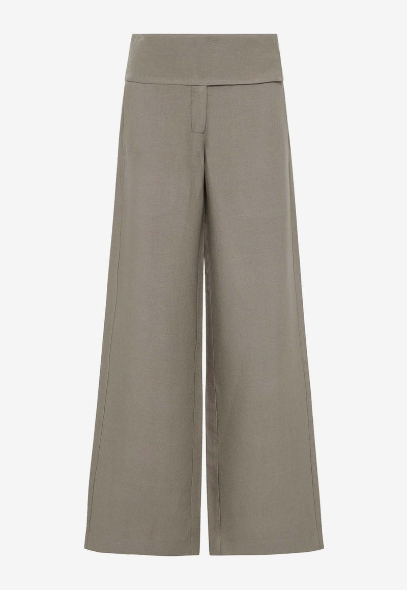 St. Agni Wide Waistband Wide-Leg Pants Khaki S24-501SOLOLIVE