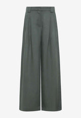 St. Agni Wide-Leg Pleated Pants S24-510BGRGREEN