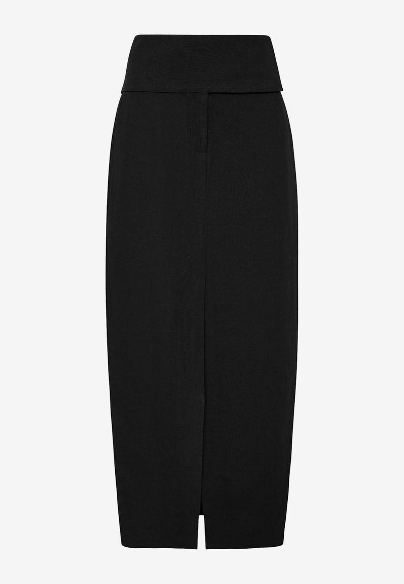 St. Agni Wide Waistband Column Midi Skirt  Black S24-809BLKBLACK