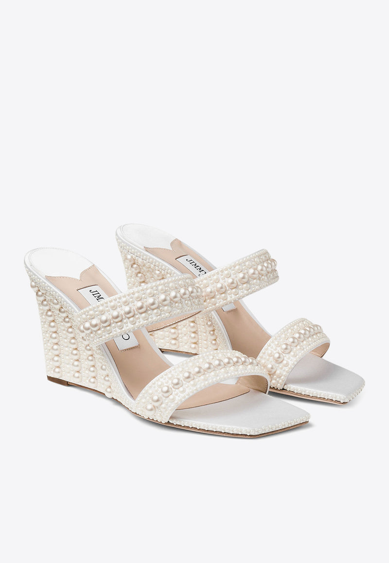 Jimmy Choo Sacoria 85 Pearl-Embellished Wedge Sandals SACORIA 85 WOZ WHITE/WHITE