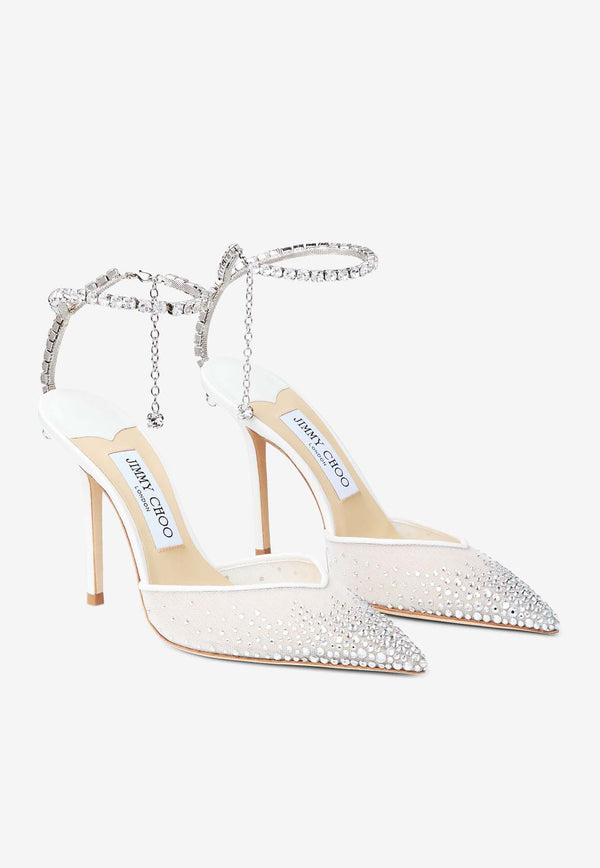 Jimmy Choo Saeda 100 Crystal-Embellished Mesh Pumps SAEDA 100 BGM WHITE/CRYSTAL