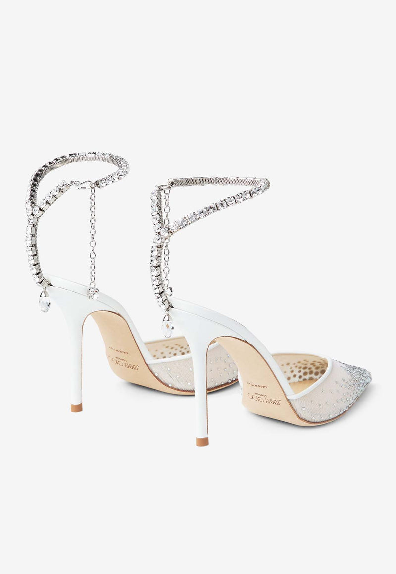 Jimmy Choo Saeda 100 Crystal-Embellished Mesh Pumps SAEDA 100 BGM WHITE/CRYSTAL