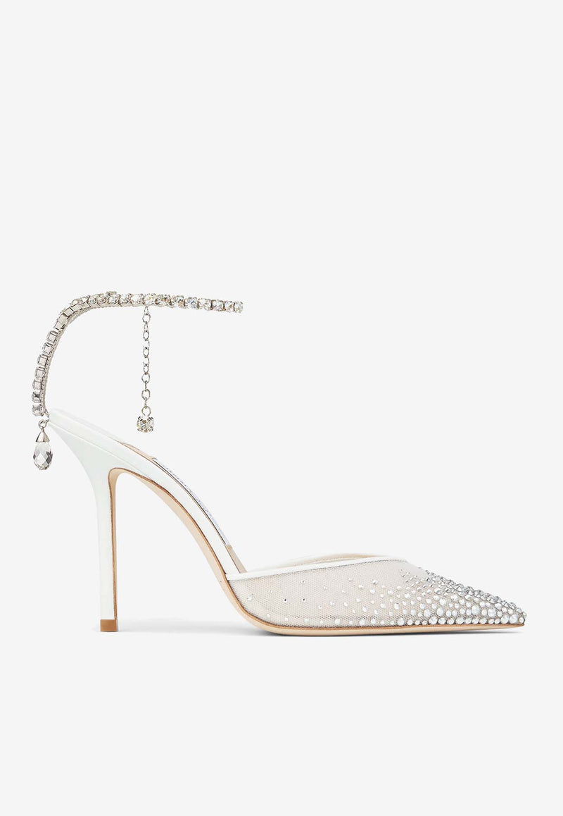 Jimmy Choo Saeda 100 Crystal-Embellished Mesh Pumps SAEDA 100 BGM WHITE/CRYSTAL