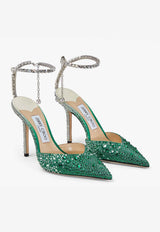 Jimmy Choo Saeda 100 Crystal-Embellished Pumps SAEDA 100 ZPJ EMERALD/CRYSTAL