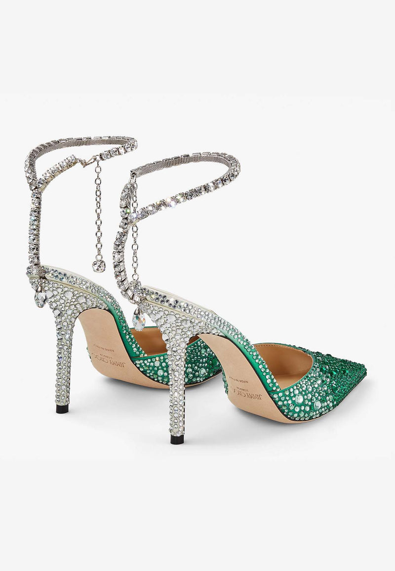 Jimmy Choo Saeda 100 Crystal-Embellished Pumps SAEDA 100 ZPJ EMERALD/CRYSTAL