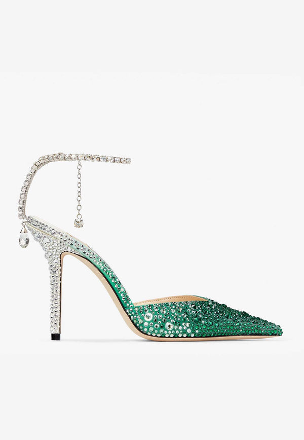 Jimmy Choo Saeda 100 Crystal-Embellished Pumps SAEDA 100 ZPJ EMERALD/CRYSTAL