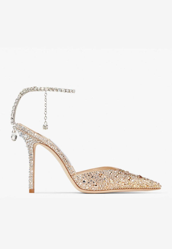 Jimmy Choo Saeda 100 Crystal-Embellished Pumps SAEDA 100 ZPJ GOLD/CRYSTAL