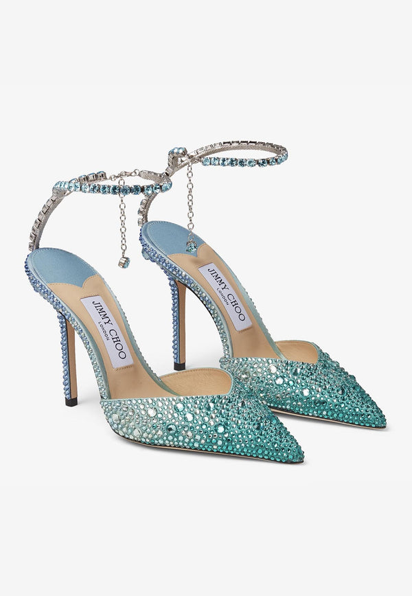 Jimmy Choo Saeda 100 Crystal Embellished Pumps SAEDA 100 ZPJ PEACOCK/SMOKE GREEN/SMOKY BLUE