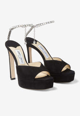 Saeda 125 Suede Leather Platform Sandals Jimmy Choo SAEDA S/PF 125 EWA BLACK/CRYSTAL