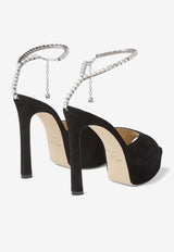 Saeda 125 Suede Leather Platform Sandals Jimmy Choo SAEDA S/PF 125 EWA BLACK/CRYSTAL