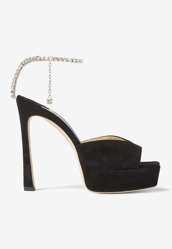 Saeda 125 Suede Leather Platform Sandals Jimmy Choo SAEDA S/PF 125 EWA BLACK/CRYSTAL