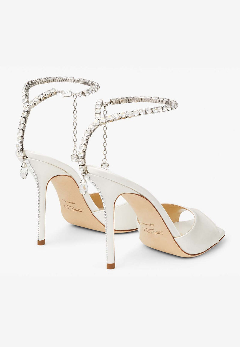 Jimmy Choo Saeda 100 Crystal-Embellished Satin Sandals SAEDA SANDAL 100 BBD IVORY/CRYSTAL