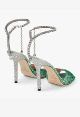 Jimmy Choo Saeda 100 Crystal-Embellished Sandals SAEDA SANDAL 100 ZPJ EMERALD/CRYSTAL