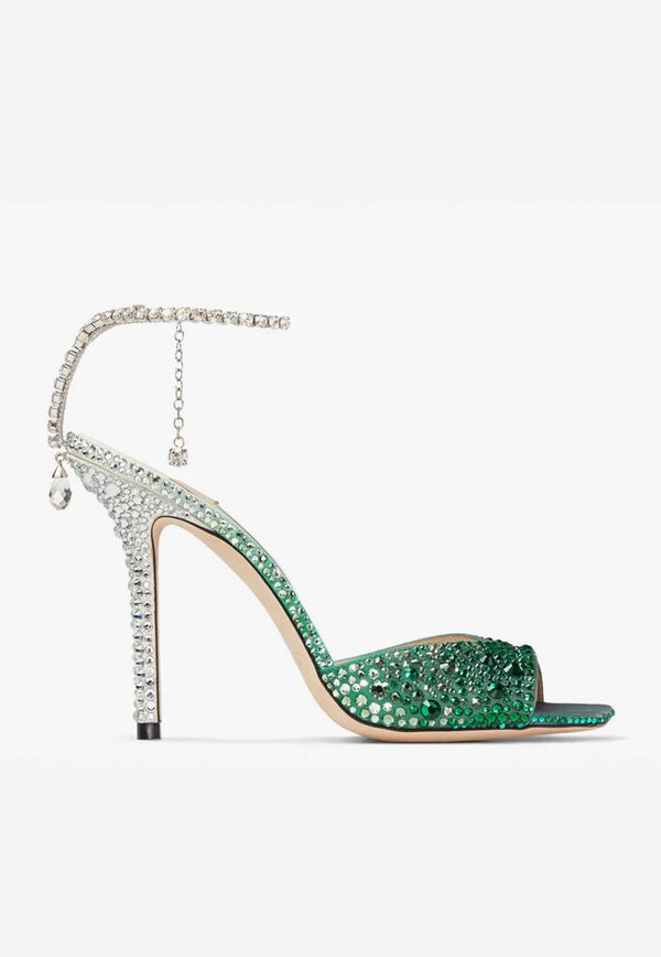 Jimmy Choo Saeda 100 Crystal-Embellished Sandals SAEDA SANDAL 100 ZPJ EMERALD/CRYSTAL