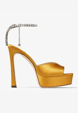 Jimmy Choo Saeda 125 Crystal-Embellished Platform Sandals in Satin SAEDA SNDLPF125BGH SUNFLOWER/CRYSTAL