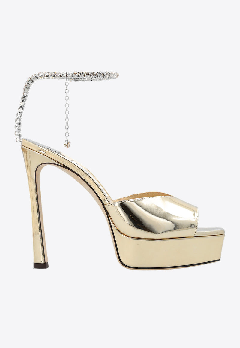 Saeda 125 Metallic Leather Platform Sandals Jimmy Choo SAEDA S/PF 125 BAQ GOLD/CRYSTAL HONEY