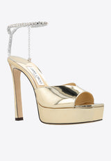 Saeda 125 Metallic Leather Platform Sandals Jimmy Choo SAEDA S/PF 125 BAQ GOLD/CRYSTAL HONEY