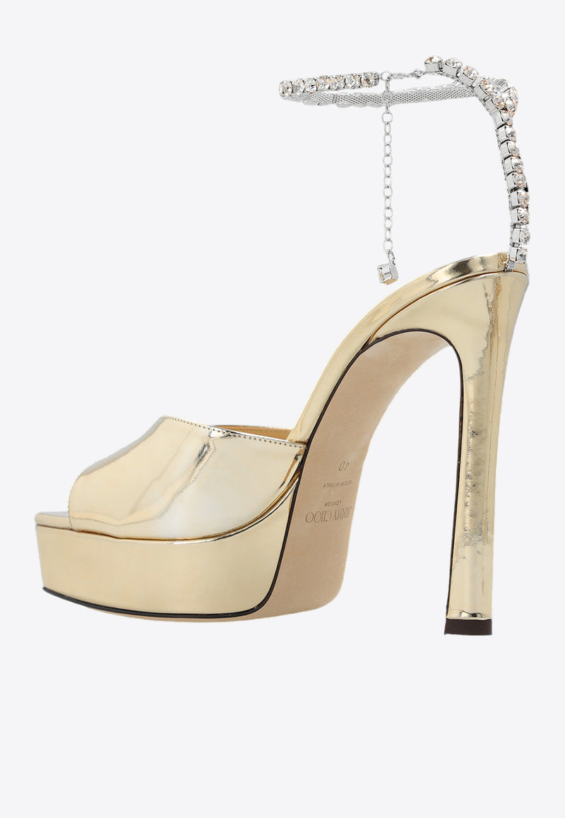 Saeda 125 Metallic Leather Platform Sandals Jimmy Choo SAEDA S/PF 125 BAQ GOLD/CRYSTAL HONEY