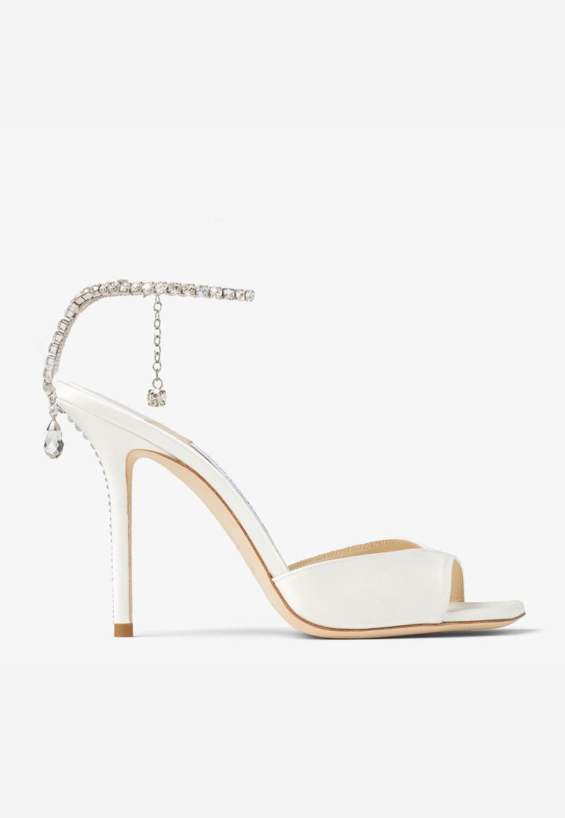 Jimmy Choo Saeda 100 Crystal-Embellished Satin Sandals SAEDASANDAL100BBD IVORY/CRYSTAL