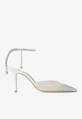 Jimmy Choo Saeda 85 Crystal Mesh Pumps White SAEDA 85 BGM WHITE/CRYSTAL