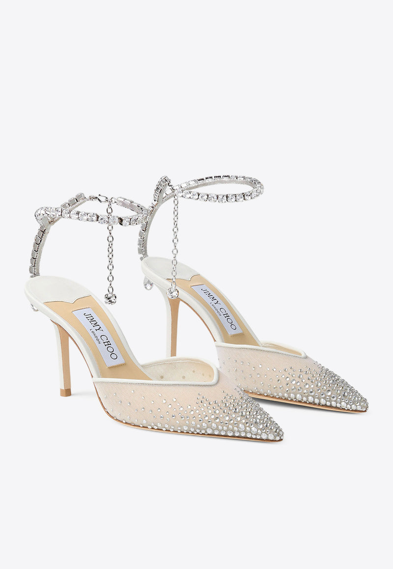 Jimmy Choo Saeda 85 Crystal Mesh Pumps White SAEDA 85 BGM WHITE/CRYSTAL