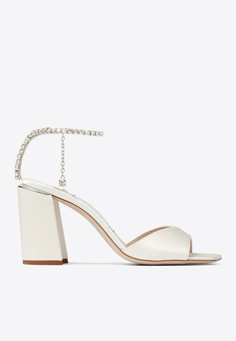 Jimmy Choo Saeda 85 Crystal Embellished Satin Sandals Ivory SAEDA SANDAL BH85BGH IVORY/CRYSTAL