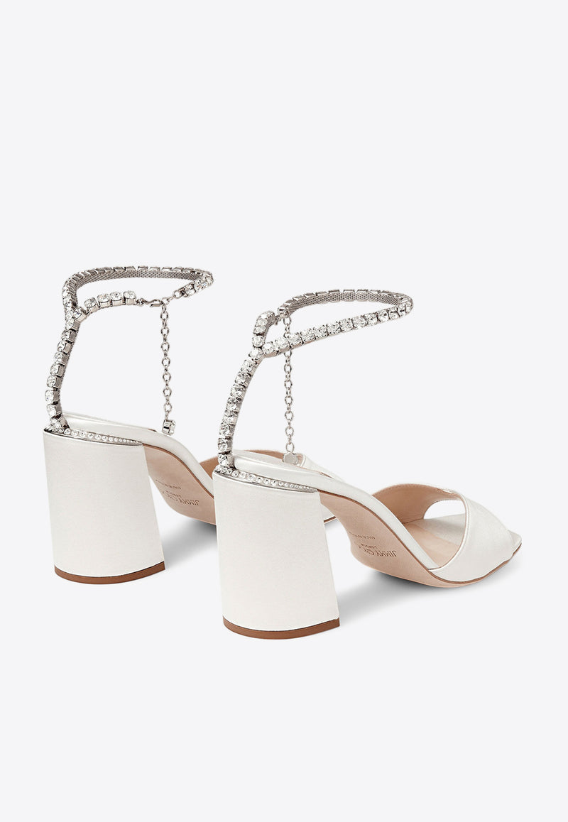 Jimmy Choo Saeda 85 Crystal Embellished Satin Sandals Ivory SAEDA SANDAL BH85BGH IVORY/CRYSTAL