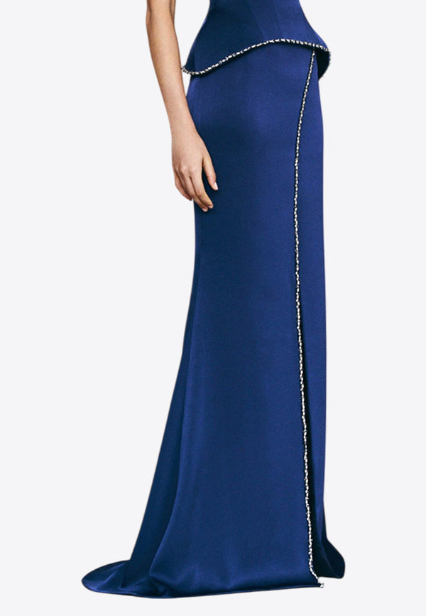 Sabina Bilenko Suzanna Maxi Skirt with Embroidered Crystals Navy SB-SS25-SUZ-SKTNAVY