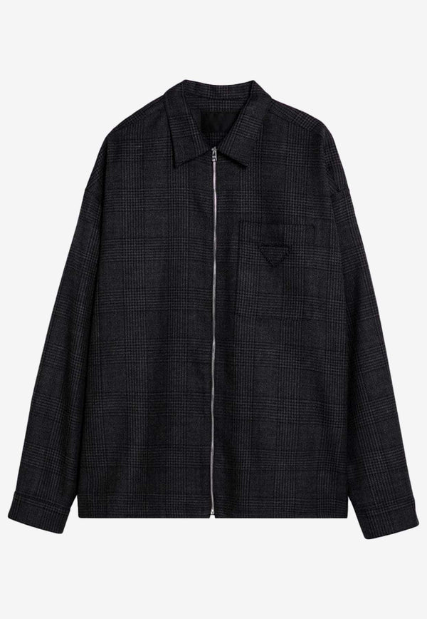 Prada Prince of Wales Zip-Up Shirt Gray SC54015OW/P_PRADA-F0308