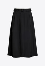 Patou Pleated Wool Twill Midi Skirt Black SK070-0103BLACK