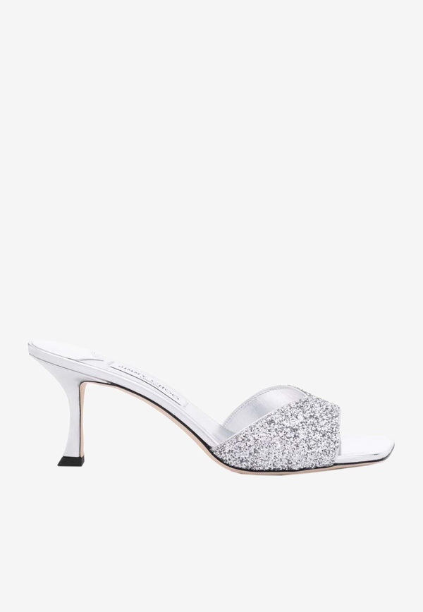 Jimmy Choo Skye 70 Glitter Mules SKYE 70 PZF SILVER