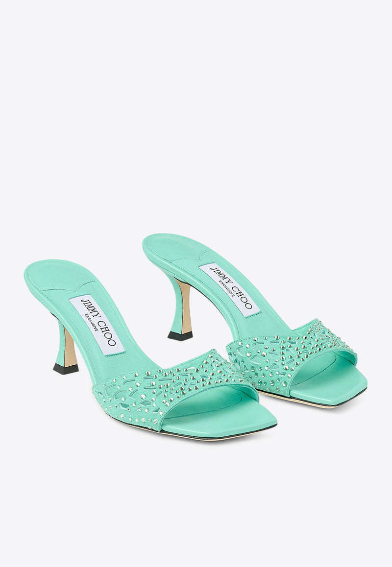 Jimmy Choo Skye 70 Crystal Suede Mules Green SKYE 70 QIY AQUA GREEN