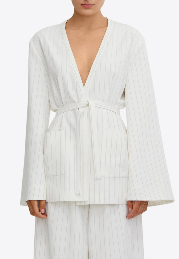 Significant Other Lucy Pinstripe Belted Jacket White SL2407137J-IVORYPINSTRIPEWHITE