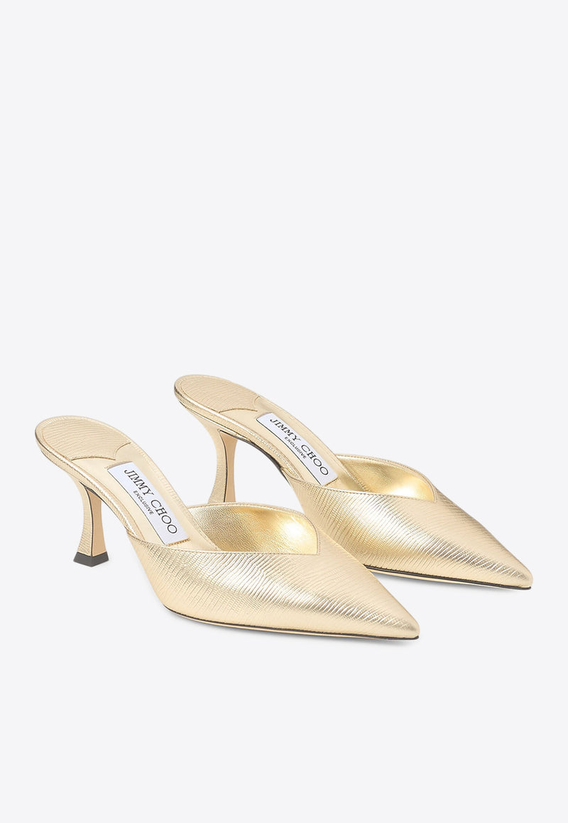 Jimmy Choo Solar 70 Mules in Metallic Lizard Print Leather Gold SOLAR 70 QIW GOLD