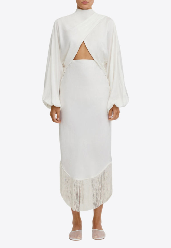 Significant Other Rosa Cut-Out Fringe Midi Dress White SS240748D-IVORYWHITE