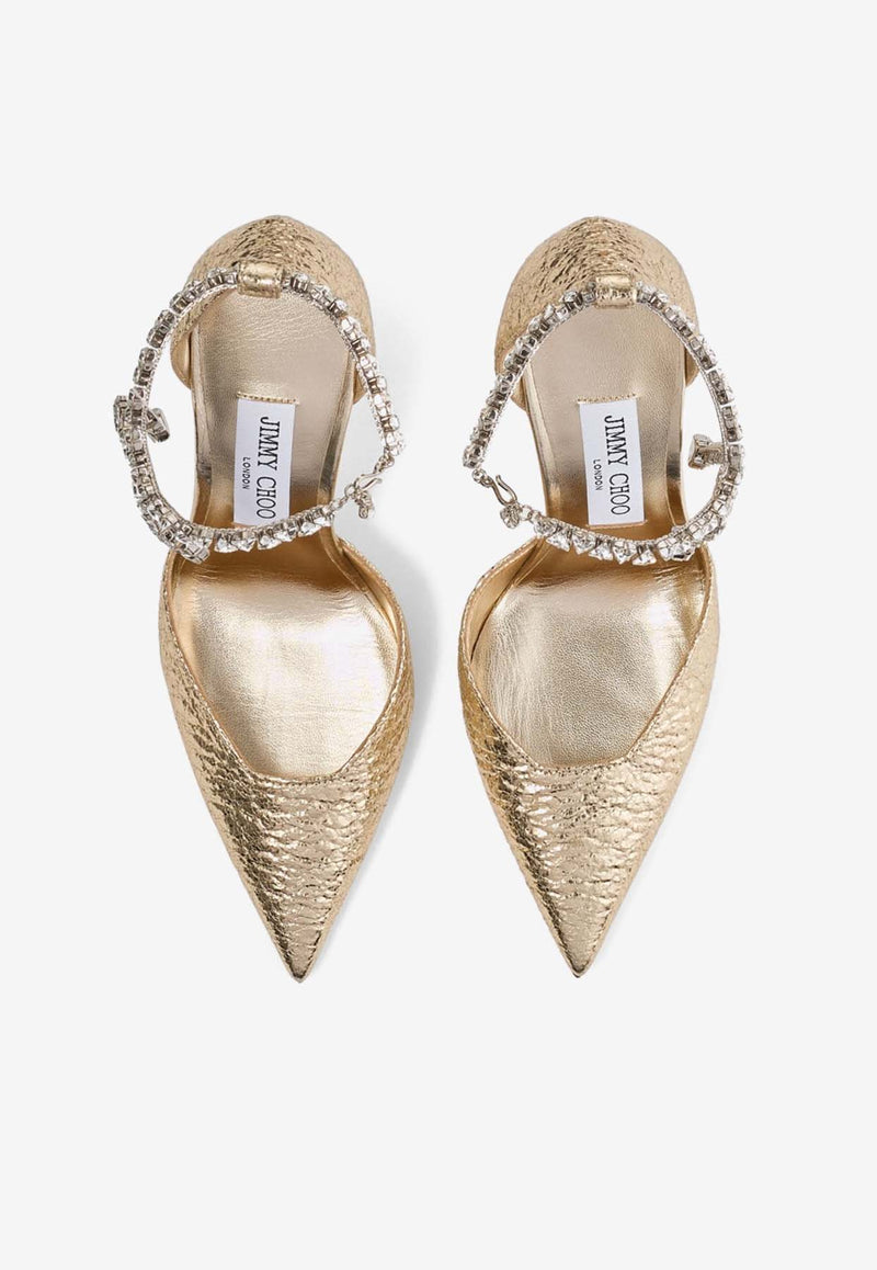 Jimmy Choo Stevie 100 Crystal-Embellished Metallic Pumps STEVIE 100 GZB GOLD Gold